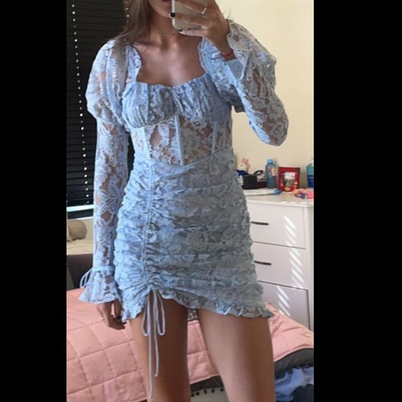 For Love And Lemons Victoria Blue Lace Mini Dress - Picture 5 of 6
